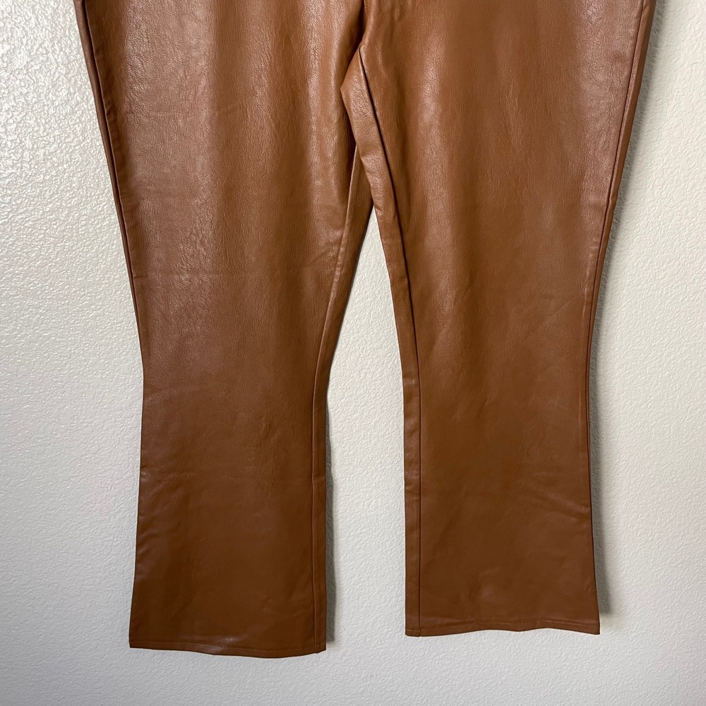 PAIGE Pants Womens Size 32 Brown Claudine Vegan Faux Leather Flare High Rise NEW - Picture 5 of 12